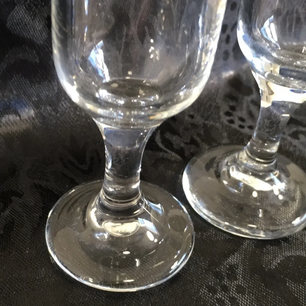 Vintage Clear Glass Cordial Liqueur Glasses Pair 4” Mini Goblet Stemware